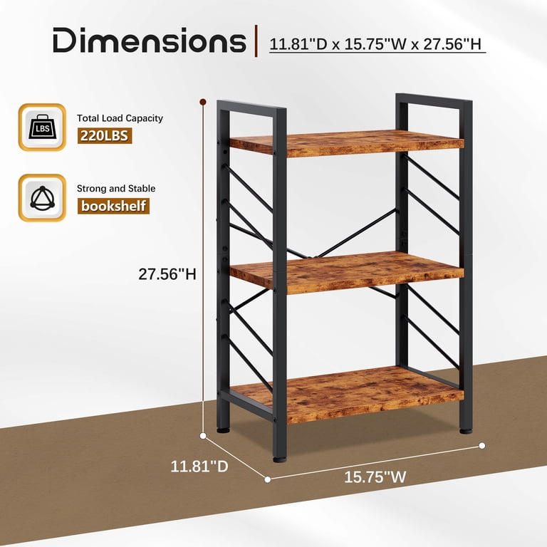 EnHomee 3-Tier Industrial Bookcase, Rustic Brown photo 5