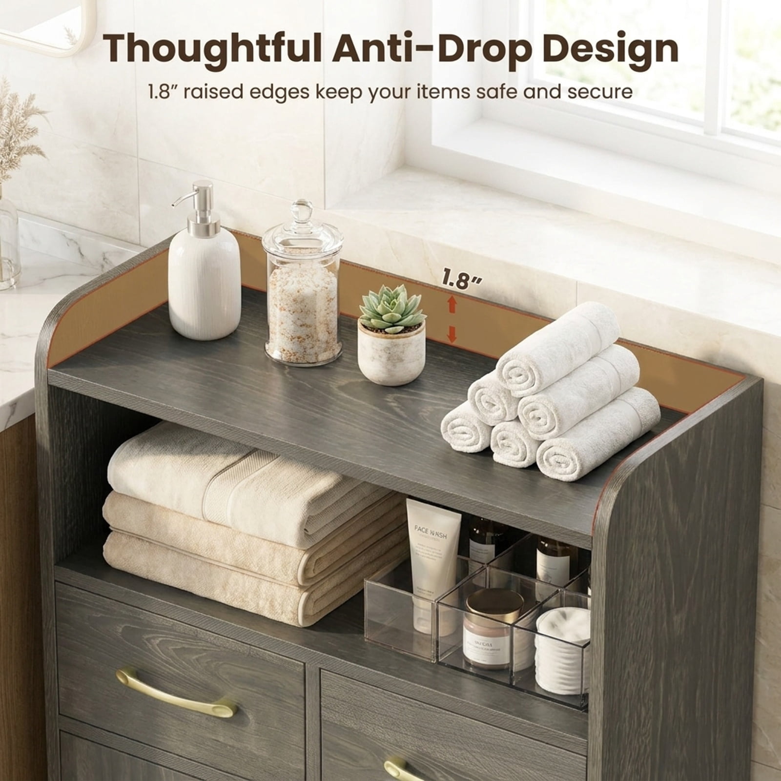 Vebreda Freestanding Bathroom Storage Cabinet, Bathroom Storage Cabinet Freestanding Floor Cabinet with 2 Drawers, Complement Various Rooms