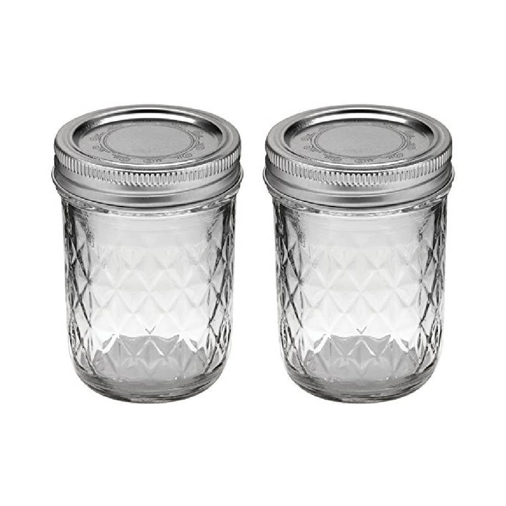 Ball Quilted Crystal Jelly Jars Glass Regular Mouth with Lids Bands 8 Oz,  2-Pack
