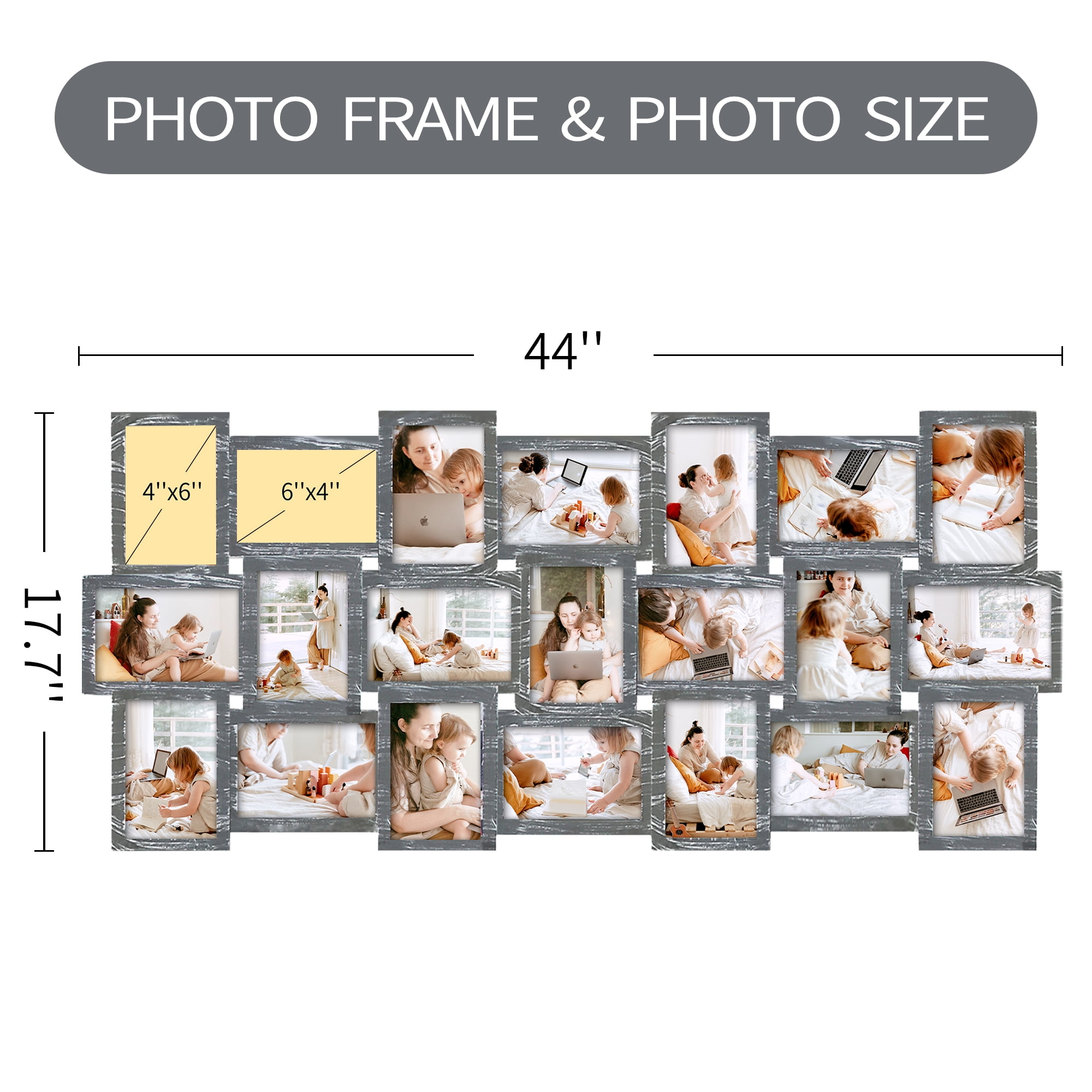 Classic 21 Openings Multiple Photo Frame Family Collage Picture Frames 6x4 Gray For Wall