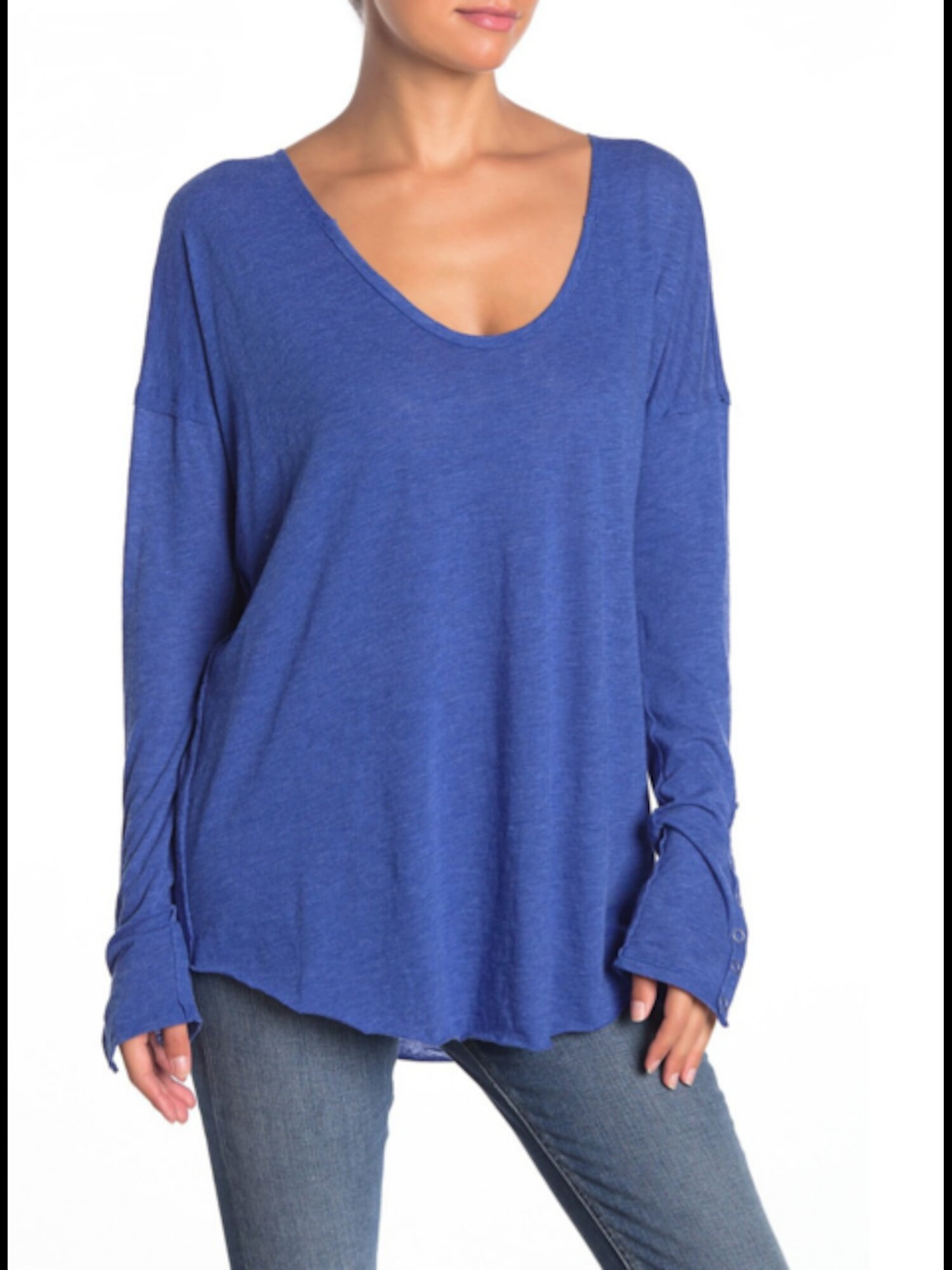 Womens Long Sleeve Scoop Neck Top Cotton New Size 6 to 18 Indigo Blue Thumb Hole 
