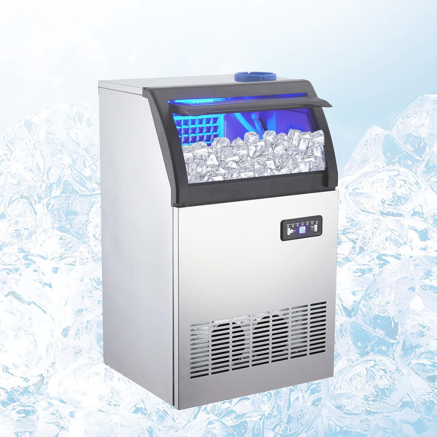 IdealHouse Commercial Ice Maker Machine, Stainless Steel Freestanding Ice Maker with 33 Lbs Ice Storage, 2 Water Inlet Modes, 100 Lbs/24H, Under Counter Ice Machine