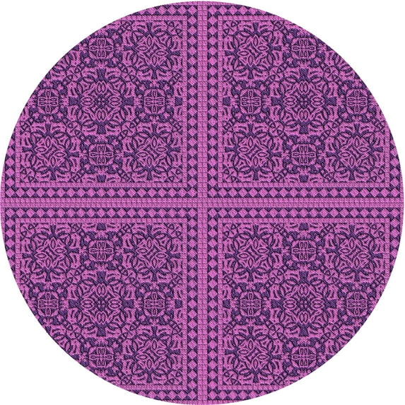 Ahgly Company Machine Washable Indoor Round Transitional Dark Magenta Purple Area Rugs, 4' Round