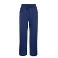 thumbnail image 3 of Outfmvch Plus Size Linen Pants for Women,High Waisted Straight Leg Drawstring ,Straight Leg Linen Pants for Women,Gauze Pants for Women Casual Summer,Beach Vacation Clothes for Women Navy 2XL, 3 of 6