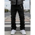 thumbnail image 2 of Reppunk  Men's Vintage Black Wash Carpenter Stacked Flare Jeans, Knee Reinforced Utility Workwear Denim Pants, Business Casual Versatile Daily Office Commute Trousers, 2 of 7