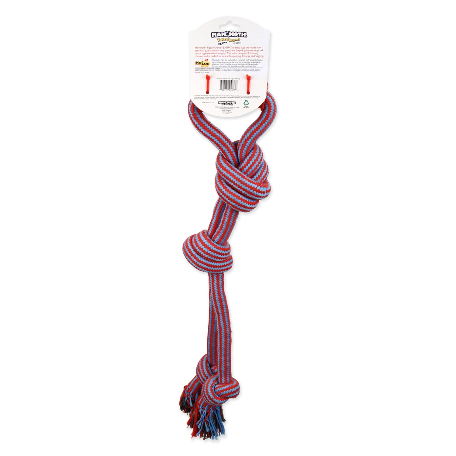Mammoth Flossy Chews Extra Twin Dog Tug Toy with Handle, Large, 24"