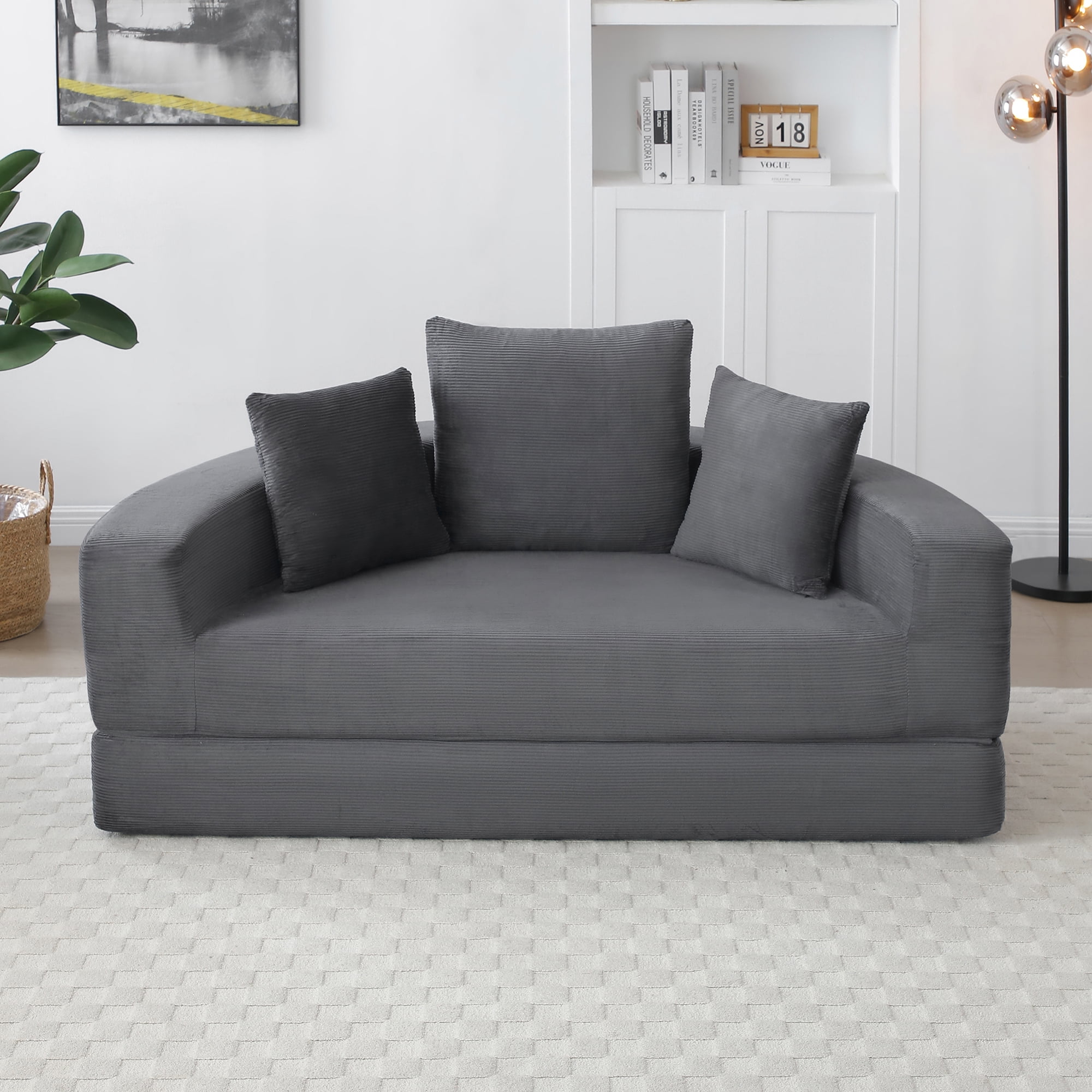 Leumius 2 in 1 Convertible Sofa Bed,Oversized Corduroy Upholstered Boneless Couch,Loveseat Sleeper with Pull Out Bed for Living Room Bedroom Lounge,No Assembly Required,Grey