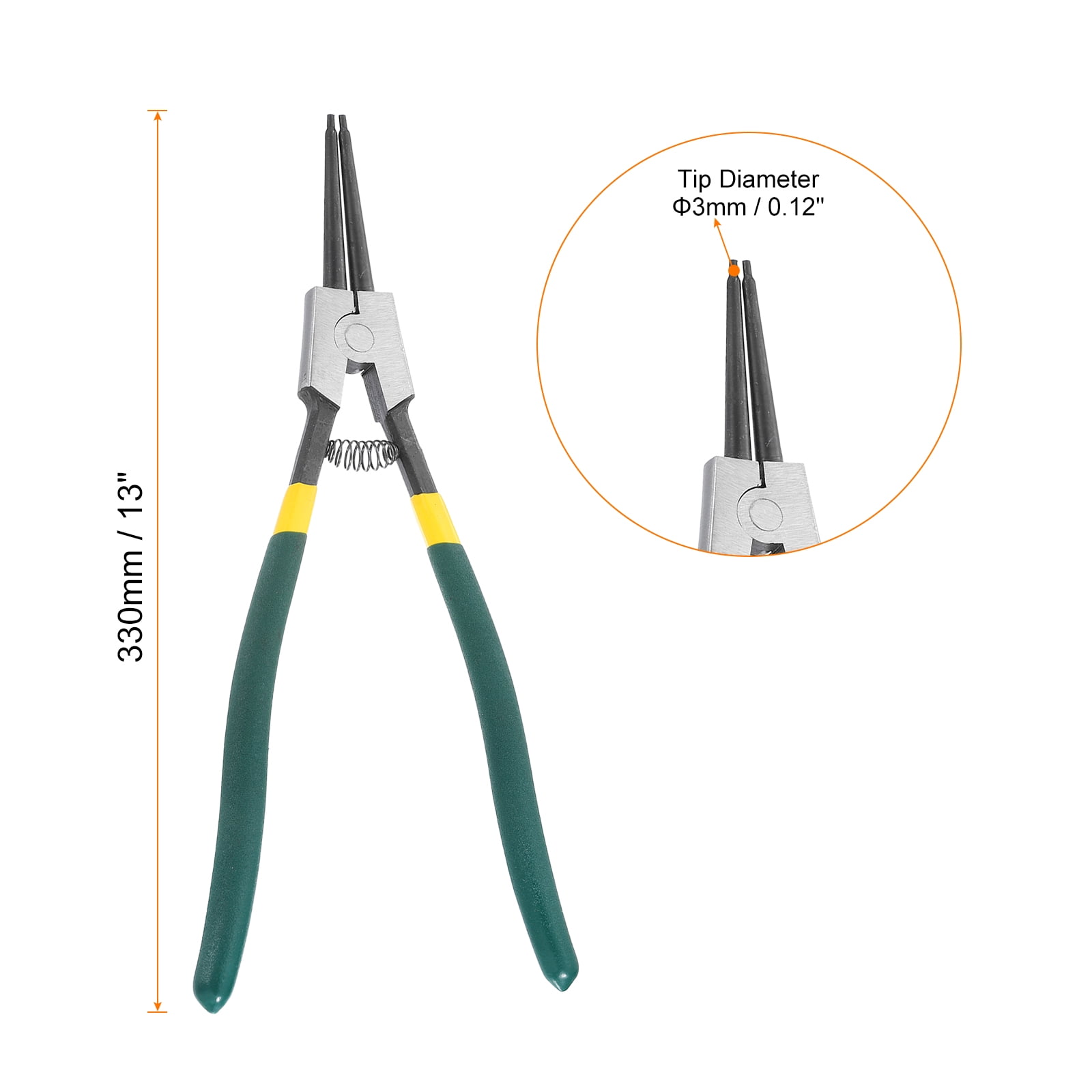 Snap Ring Plier 13" External Circlip Pliers with 0.12" Straight Jaw Tip for Ring Remove Retaining Pliers, Green