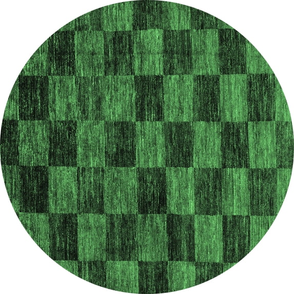 Ahgly Company Indoor Round Checkered Emerald Green Modern Area Rugs, 5' Round