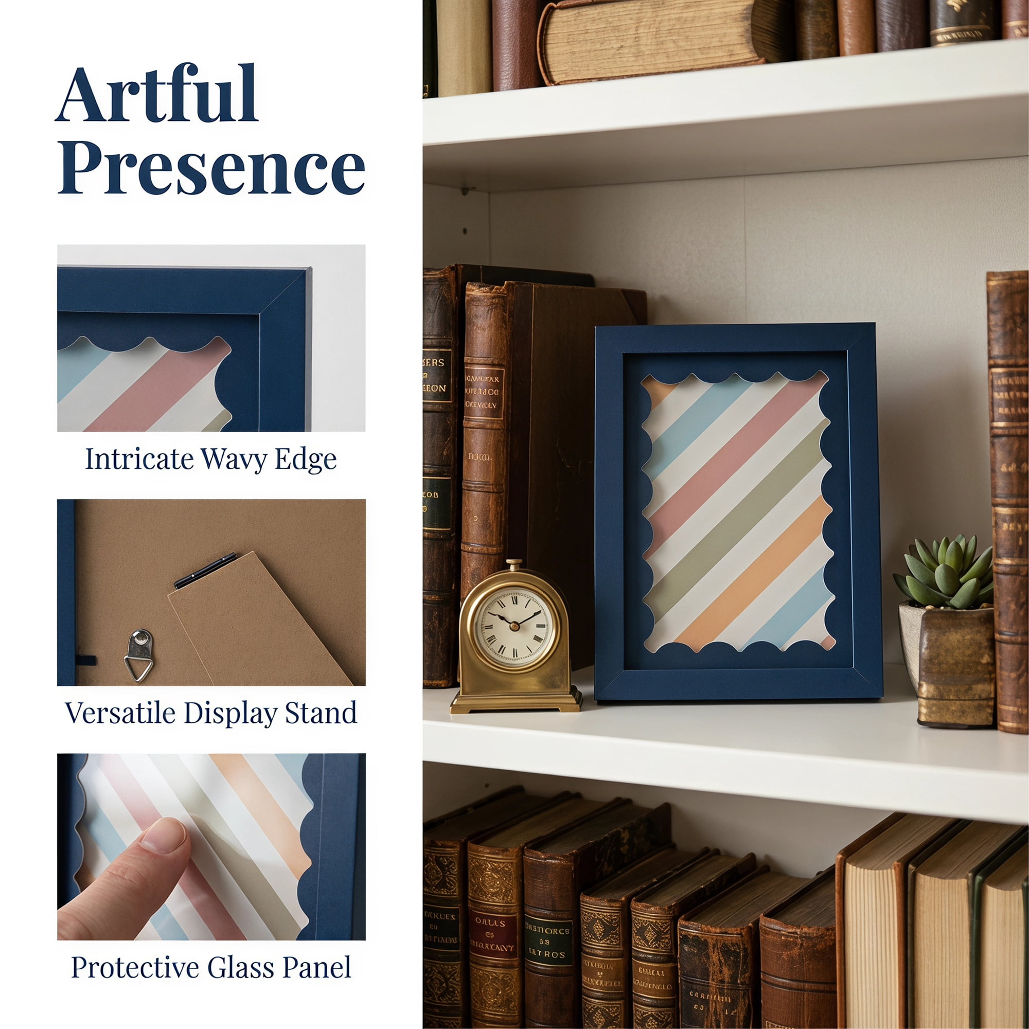 Unique Bargains MDF Wood Cute Wavy Picture Frame Dark Blue 5" x 7"