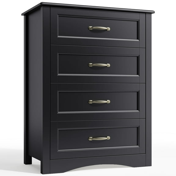 Asofer 4-Drawer Dresser Cabinet with Metal Handle, Modern Wood Chest for Bedroom, Living Room, Black