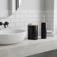 thumbnail image 2 of Black Bathroom Set with Bamboo Lid - Matte Metal Trash Can and Toilet Brush, 2 of 8