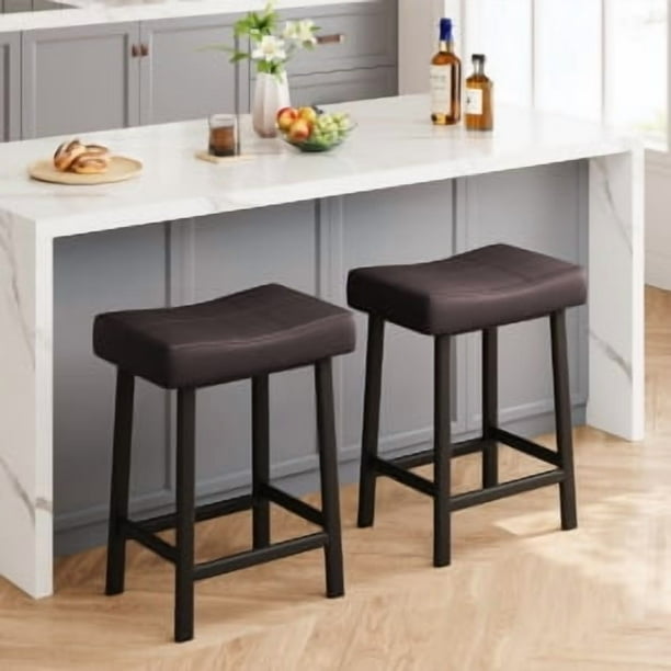 Historyli Taburetes de bar de 24 pulgadas con forma de silla de montar,altura de mostrador con cojín grueso,juego de 4,sillas de cocina acolchadas de piel sintética para isla de cocina,bar en casa