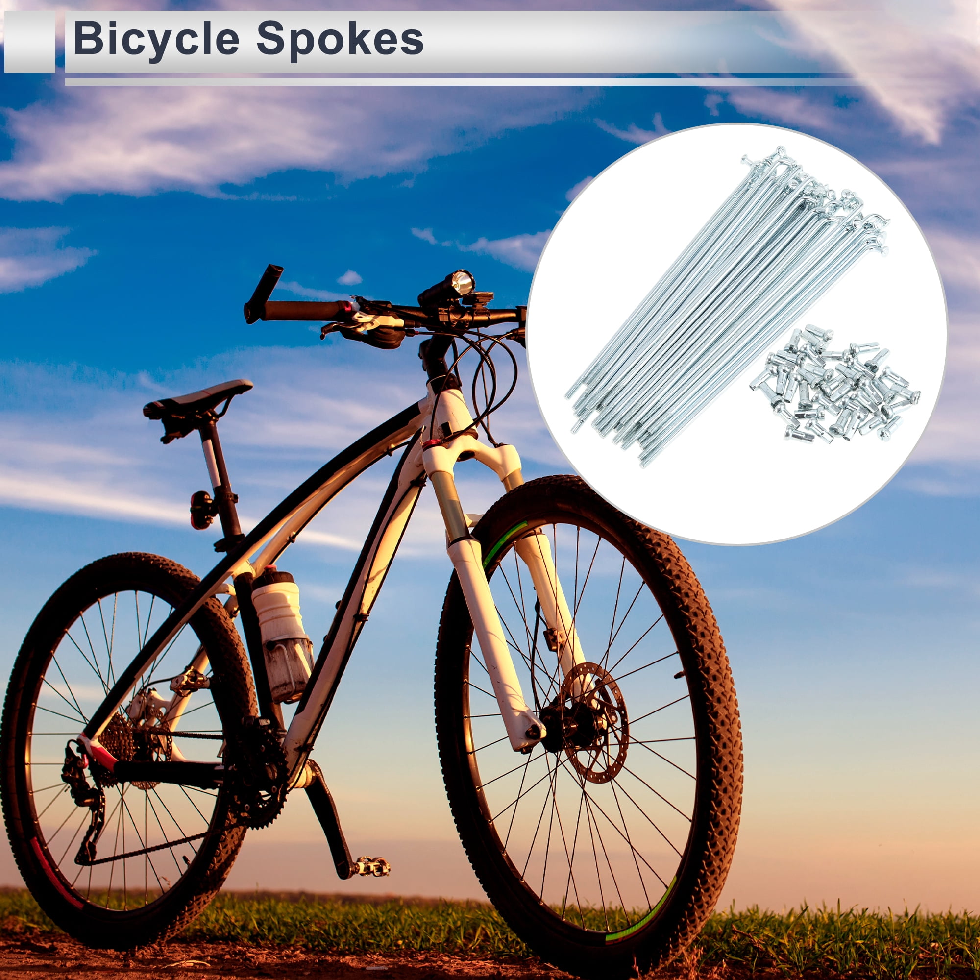 Unique Bargains 36Pcs Universal 12G Bike Wheel Spokes Carbon Steel Galvanized Silver 5.12"