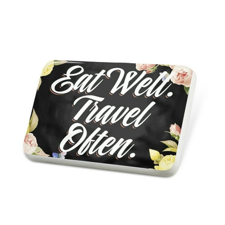 Porcelein Pin Floral Border Eat Well. Travel Often. Lapel Badge – NEONBLOND