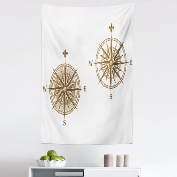 Compass Tapestry, Shipping Windrose Design Travel Jouney Theme Sea Life Marine Discovery Art, Fabric Wall Hanging Decor for Bedroom Living Room Dorm, 5 Sizes, Pale Brown, by Ambesonne