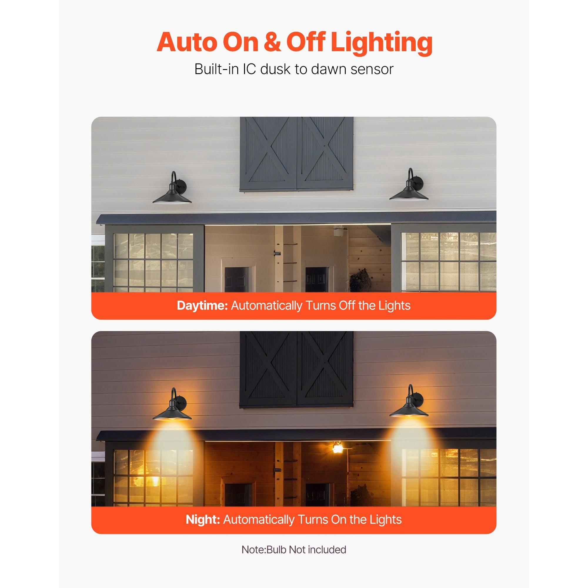 Outdoor Barn Light Dusk to Dawn Sensor Gooseneck Cast Iron IP54 Waterproof for Patio Porch Garage