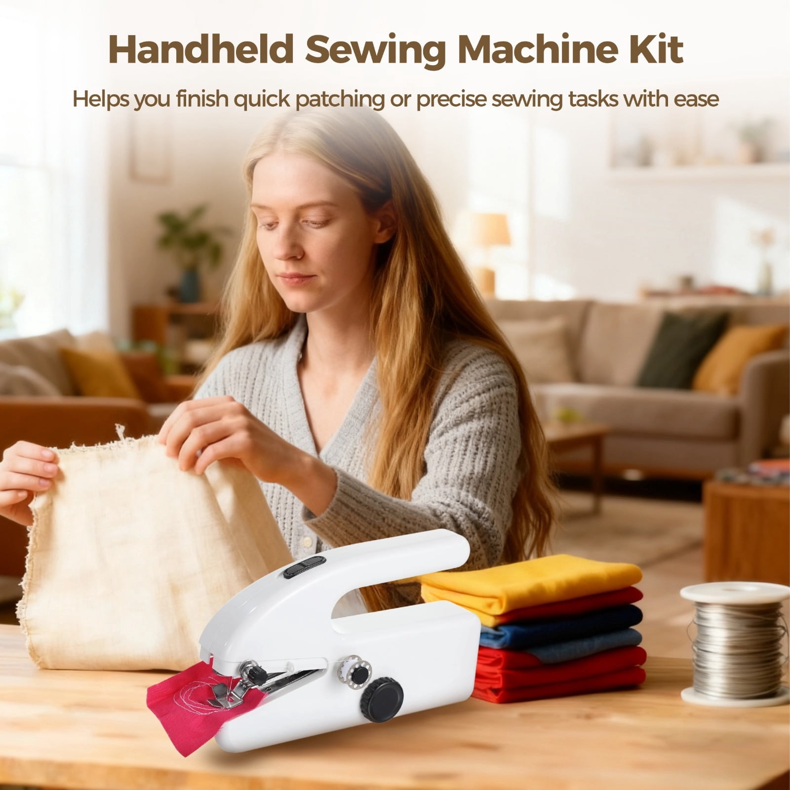 Handheld Sewing Machine Kit, Portable Electric Stitcher for Novices, Dual Speeds, USB or Battery Operated, Comprehensive Set with Tools, Fabric DIY Repairs, Home Application