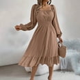 thumbnail image 7 of Efsteb 2025 Dresses for Women Trendy Fall Long Lantern Sleeve Square Neck Elastic Waist Ruffle Swing Dresses (Khaki,XL), 7 of 7