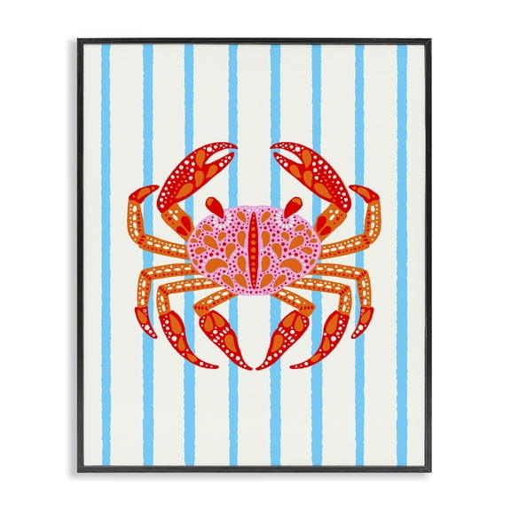 Stupell Industries Eclectic Bright Crab on Stripes Black Framed Giclee Art, 11 x 14, by Indira Prieto | IndySign