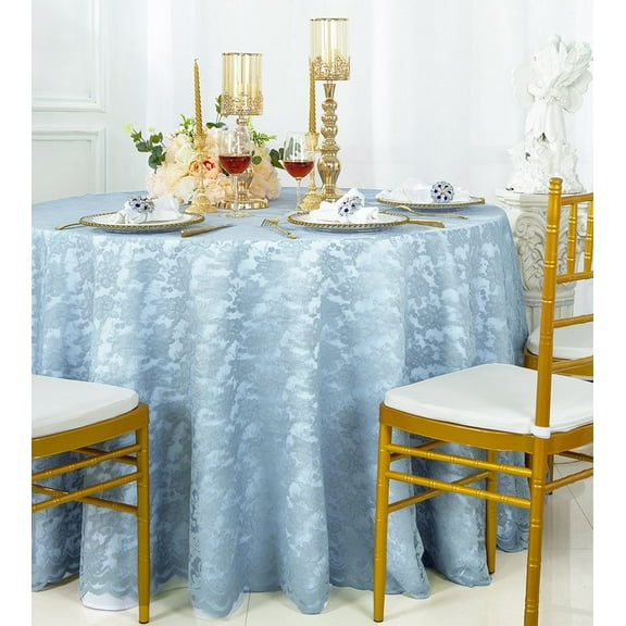 Wedding Linens Inc. 108" Round Lace Table Overlays, Lace Tablecloths, Lace Table Overlay Linens, Lace Table Toppers for Wedding Decorations, Events Banquet Party Supplies (1pc) - Dusty Blue