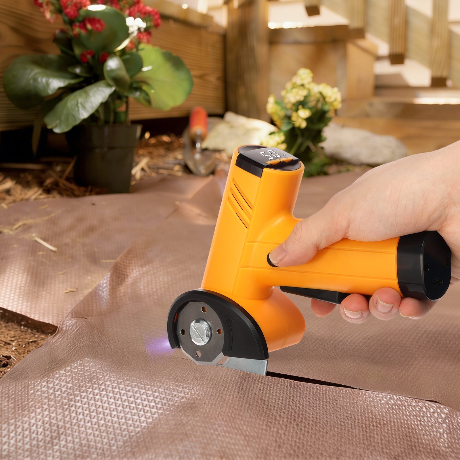 Tmwefusc Cordless Electric Scissor with LED Display Cardboard Box Cutter Electric Chop Saw Power Rotary Cutter Multipurpose for Carpet Leather Cardboard,Yellow