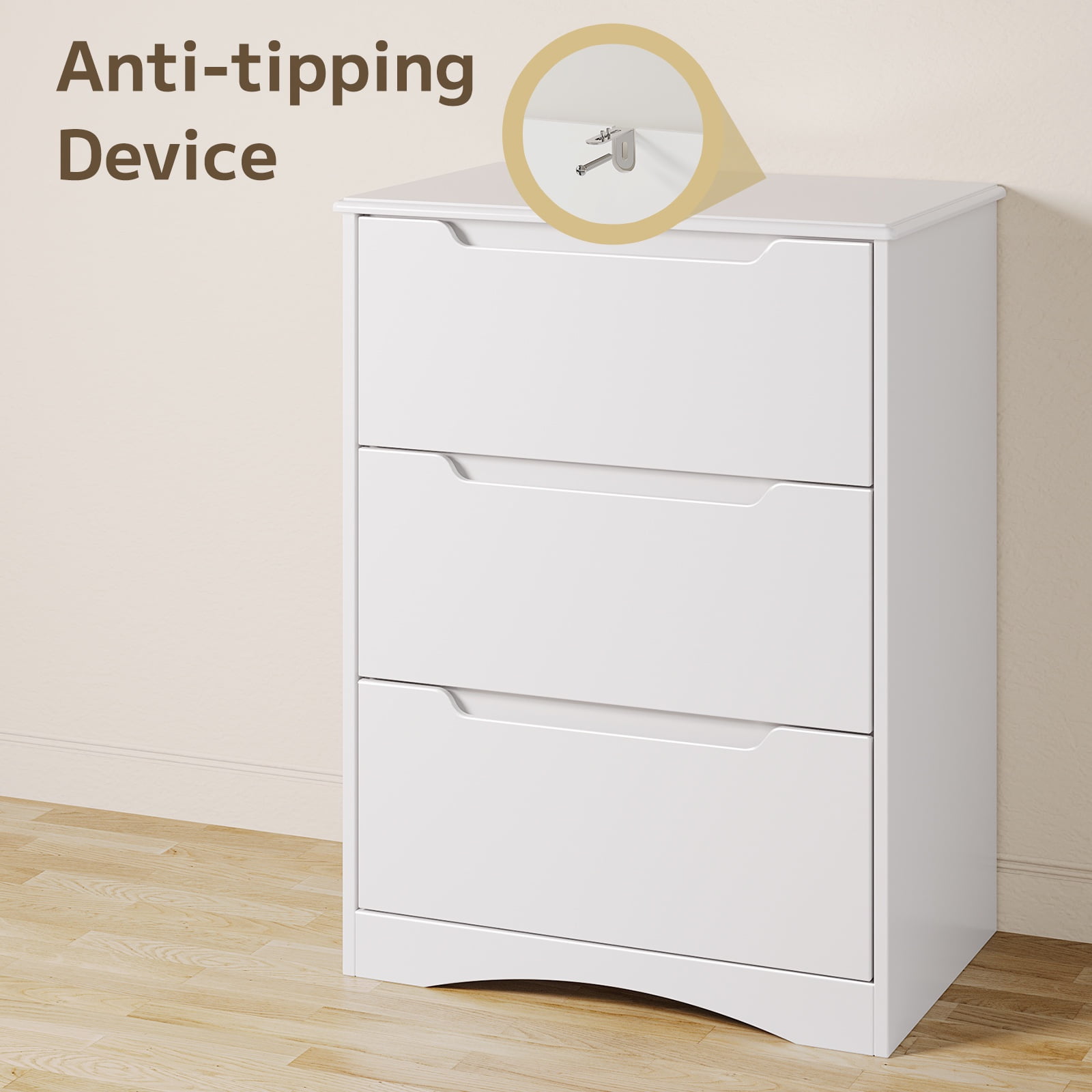 Asofer 3 Drawer Dresser, Chest of Drawers for Bedroom, Living Room, Nightstand