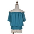thumbnail image 3 of Women Juniors Short Sleeve Ruffle Stretch Off Shoulder Shirt Blouse Tops, 3 of 5