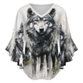 thumbnail image 5 of Wolf In Forest Watercolor Art Women's V-Neck Blouse With 3/4 Ruffled Bell Sleeves Casual Top Ladies Blouses, 5 of 7