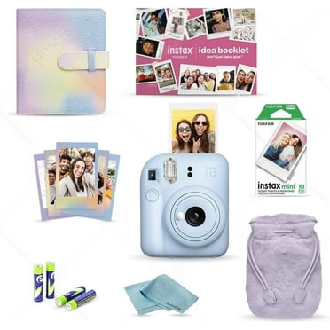 Fujifilm Instax Mini 12 Holiday Bundle with 4 AA Battery Pack, BluebirdSales Microfiber Cloth, Blue