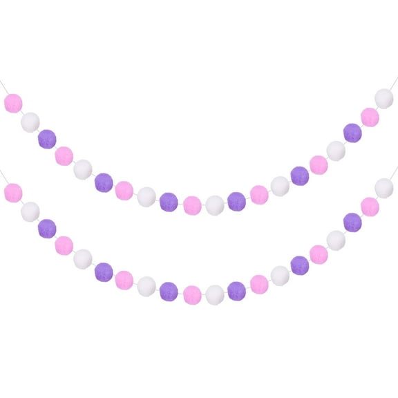 Uxcell 3pcs Pom Pom Garland 6.6 ft 30 Balls Colorful Felt Ball Garland for Wall Christmas Tree Decor Birthday Banner Easter Party Decorations, White, Light Purple, Dark Purple
