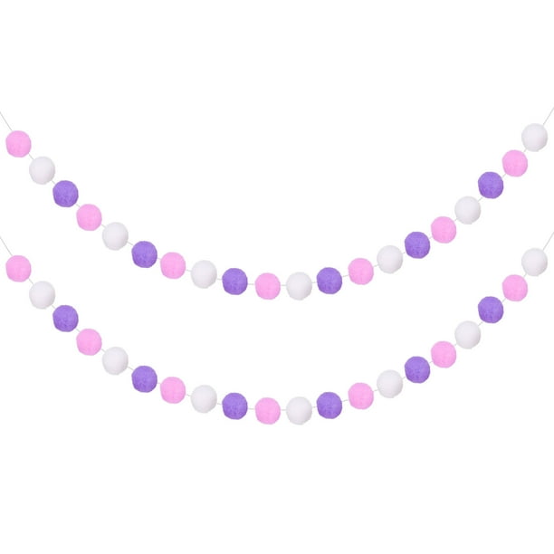 Guirnalda de Pom Pom Uxcell 3 piezas 6.6 pies para decoración de pared, árbol de Navidad, cumpleaños y Pascua, blanco, púrpura claro, púrpura oscuro