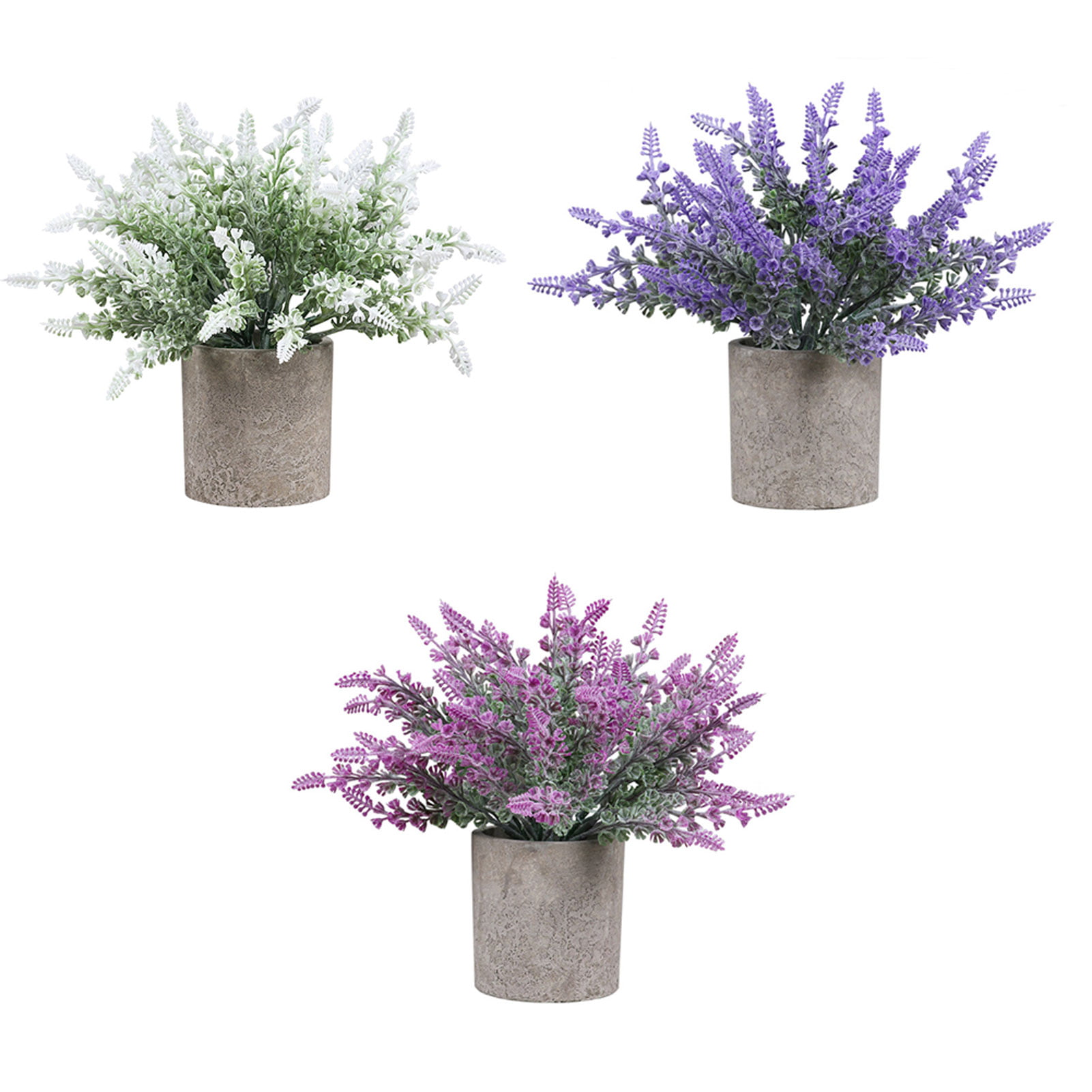MyGift 7.5 Inch Tall Artificial Lavender Plant with Ceramic Pot Faux Flower Decor Set of 3 