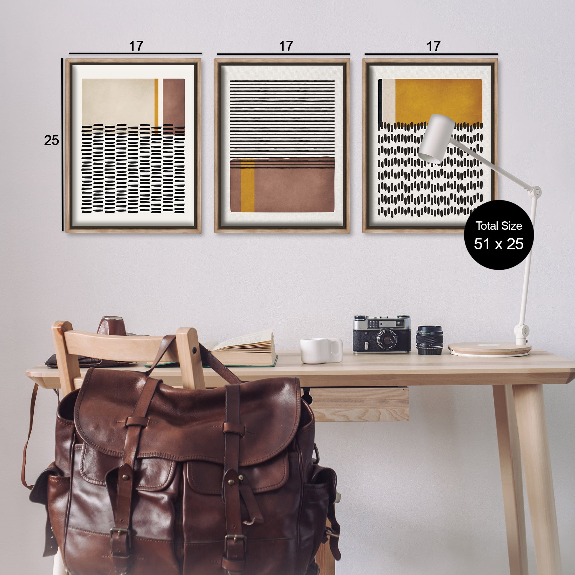 Stupell Industries Natural Lines Pattern Abstract Abstract Painting Brown Floater Framed Canvas Art Print Wall Art, 17 x 25, Set of 3