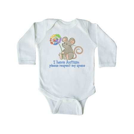 

Inktastic I Have Autism Please Respect My Space Mouse with Flower Gift Baby Boy or Baby Girl Long Sleeve Bodysuit