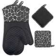 thumbnail image 1 of Silicone Oven Gloves, Heat Resistant Bbq Gloves 1 Pair And 2 Potholders, Perfect For Grill Bbq Kitchen Baking Oven (black), 1 of 5