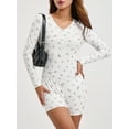 thumbnail image 5 of Women Trendy Playsuit, Floral Print V Neck Button-Down Long Sleeve Tight Rompers Shorts for Ladies, 5 of 9