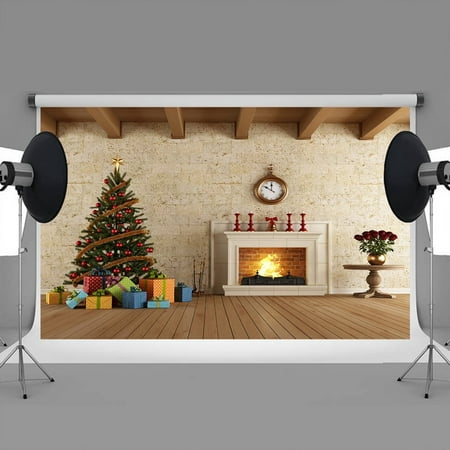 Image of HelloDecor 7x5ft Christmas backdrops Indoor Christmas tree gifts photo backdrop christmas