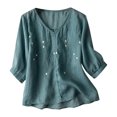 thumbnail image 2 of T-Shirt Décontracté Mode pour Femmes Manches Courtes Col en V Chandail en Molleton Blouse, 2 of 6