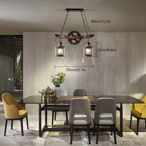 Rustic Wood Chandelier Farmhouse Loft Retro Pendant Light Ceiling Fixture Lamp Black Brown for Living Rooms