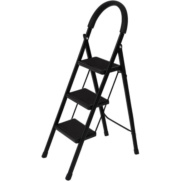 Escalera Plegable Multifuncional Bluelander, Tubular 3 Peldaños, Antideslizante, Negro