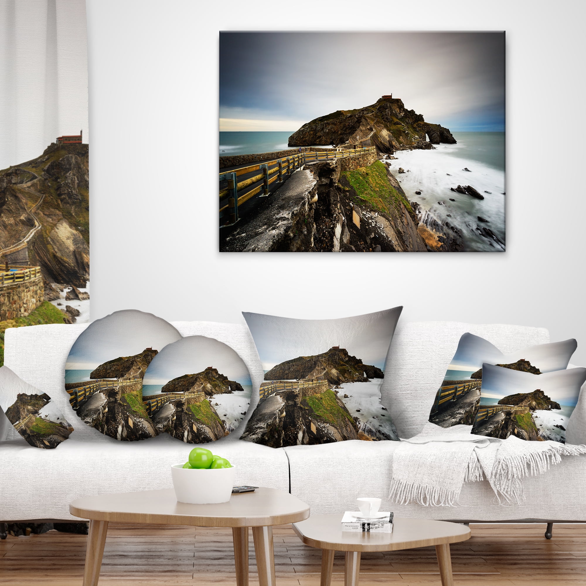Designart Path to Cape and Chapel in Spain - Seashore Photo Throw Pillow - 12x20