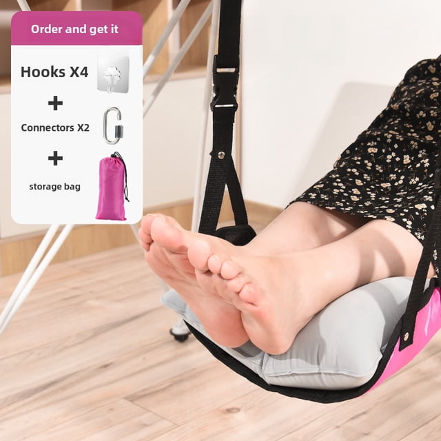 Ergonomic Inflatable Foot Rest with Manual Pump – Portable Polyester Foot Cushion for Office Under-Desk Use, Travel (Flights, Trains), Naps & Rest – Compact, Durable Support Pad in Rose Red