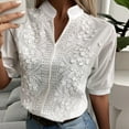 thumbnail image 6 of qolati Women's Elegant Embroidered Tops Fashion V Neck Eyelet Loose Fit Basic Blouse Lightweight Solid Color Fuffy Sleeve Tunic Work Shirts, 6 of 6