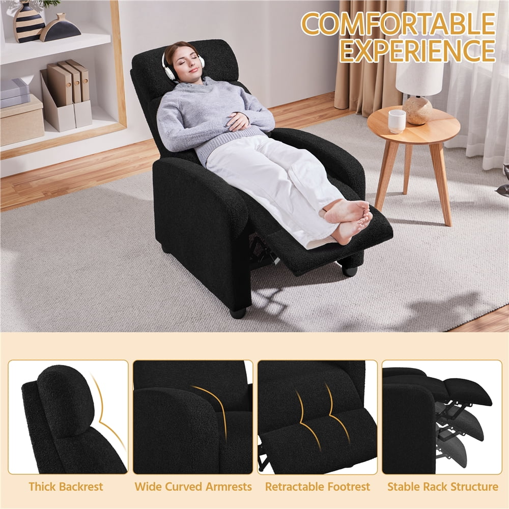 Yaheetech Modern Upholstered Boucle Recliner Chair with Pocket Springs, Black