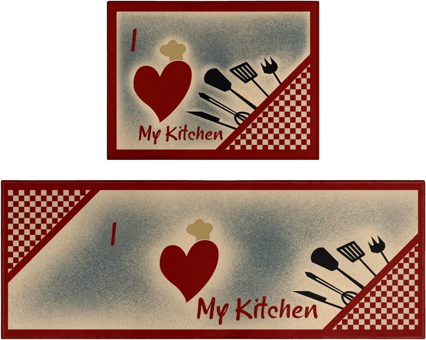 Red Kitchen Rugs Retro Utensils I Love My Kitchen Mat Red Kitchen Decor