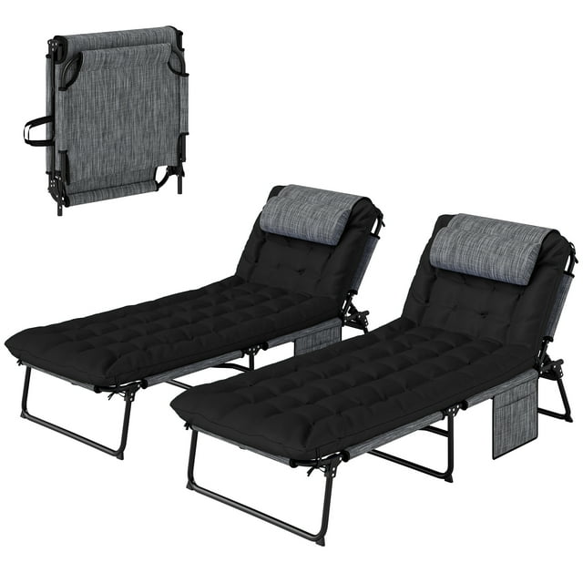 Outsunny 2 Pcs Chaises Longues Pliantes, Chaises Inclinables pour Bronzage, Noir