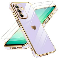 LeYi for Galaxy A26-5G Case: with Tempered Glass Screen Protector [2 Pcs]  Full Camera Lens Protection,Love Heart Plating Cute Luxury Soft TPU Shockproof Case for Samsung A26 5G,Purple