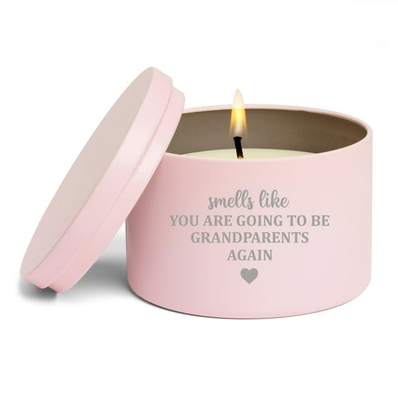 Scented Candle Gift 8oz with Lid Smells Like You are Going to Be Grandparents Again Pregnancy Announcement Baby Reveal Second Baby (Citrus - Pink)