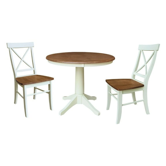 International Concepts 36" Round Top Pedestal Dining Table with 2 X-Back Chairs